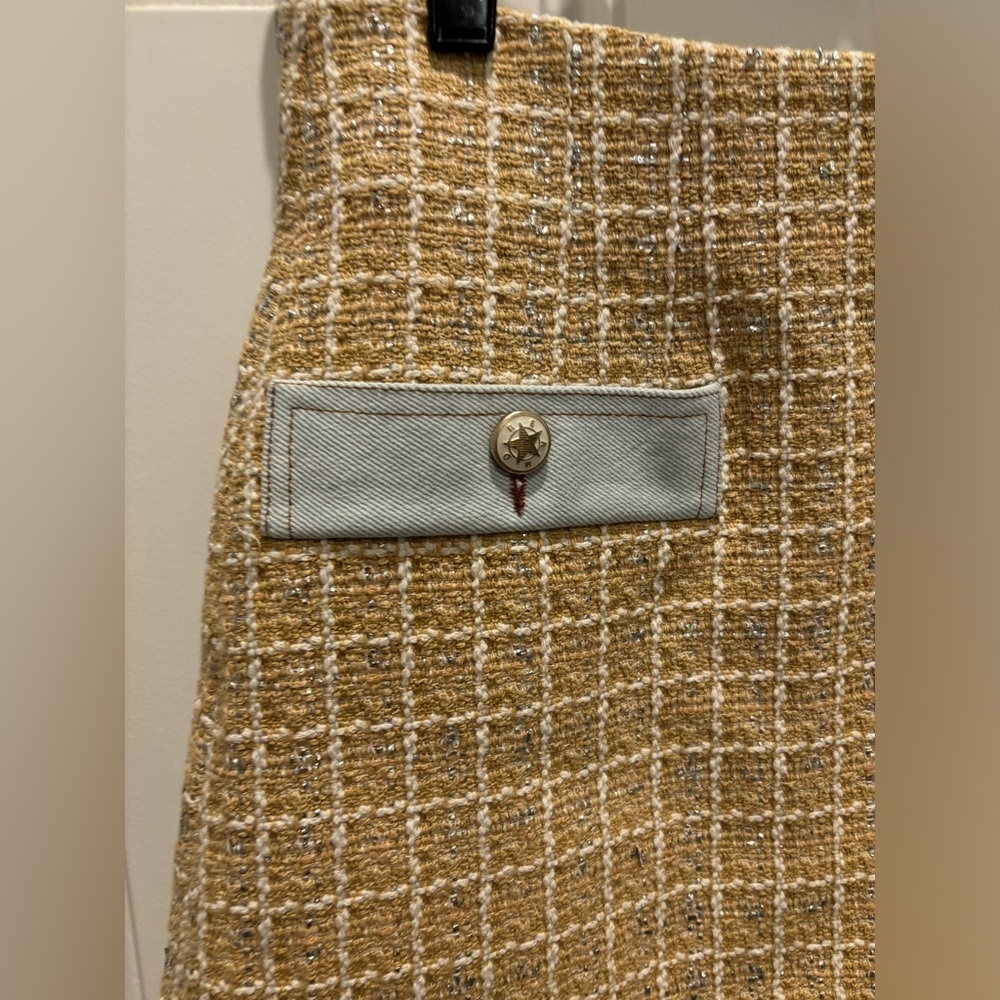 $523 Sandro Women Beige Tweed High Waist Metallic A-Line Mini Short Skirt Size 1 - Picture 5 of 6